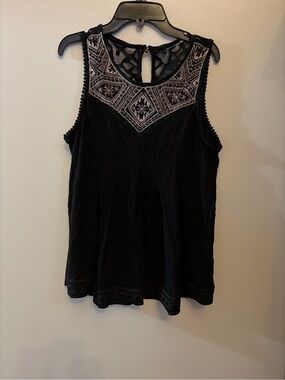 Knox Rose Black Tank with Embroidered Lace Yoke